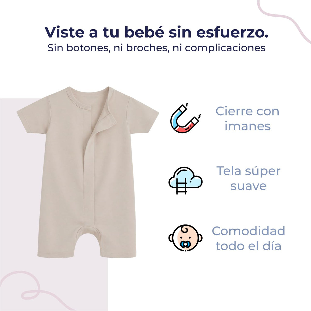 9MONTHS BABY Pañalero para Bebé de Manga Corta Con Imanes de Fácil Apertura 4301-A