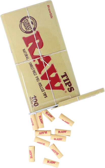 RAW - Puntas preenrolladas + almacenamiento de estaño, unidad única, 100 puntas por lata