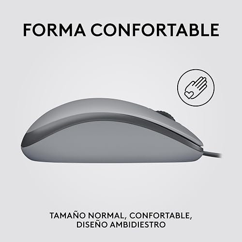Logitech M110 Silent, Mouse óptico con Cable, Confortable Mouse ambidiestro de tamaño Normal para computadora con Click Discreto para Laptop, Notebook, PC y Mac, conectividad USB-A - Gris