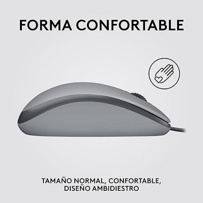 Logitech M110 Silent, Mouse óptico con Cable, Confortable Mouse ambidiestro de tamaño Normal para computadora con Click Discreto para Laptop, Notebook, PC y Mac, conectividad USB-A - Gris