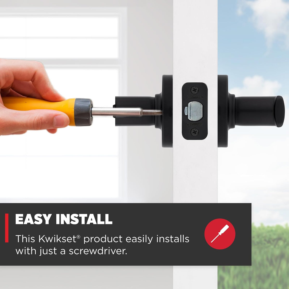 Kwikset - Manija de puerta de entrada Breton con cerradura y llave, palanca reversible con llave segura, para entrada frontal y dormitorios, negro mate, resistente a la púa Smartkey Rekey Security y