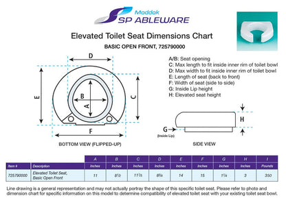 ableware Basic parte delantera abierta asiento de inodoro elevado (725790000)
