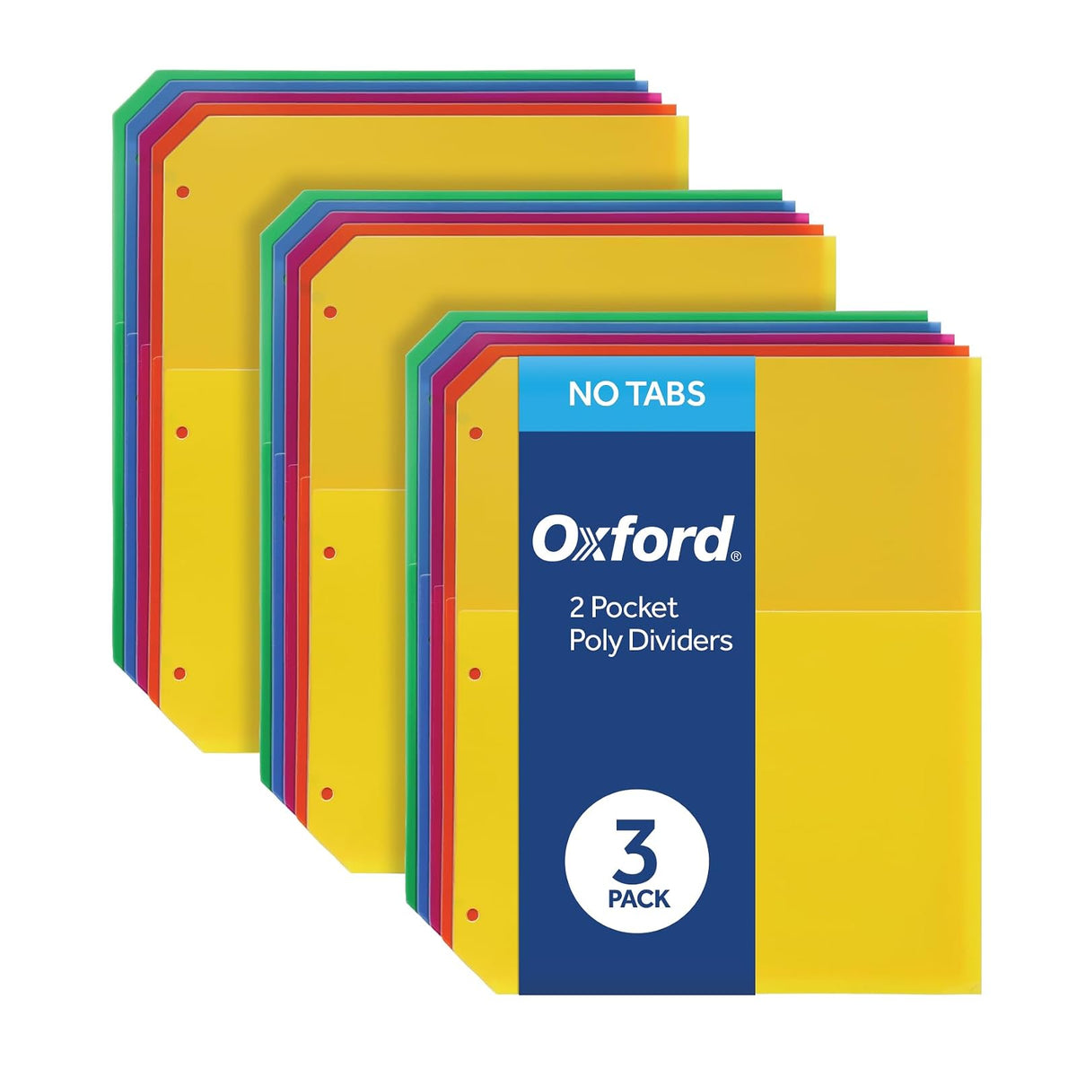 Oxford 59800 - Divisores de carpeta de polietileno, bolsillo doble, organizadores de 3 agujeros, colores , 5 organizadores antiadherentes sin pestañas, paquete de 3 divisores índices