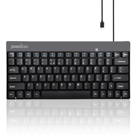 Perixx PERIBOARD-422 - Mini Teclado USB-C con Cable, Conector USB Tipo C, Color Negro, diseño en inglés Estadounidense