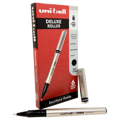 Uni-ball Bolígrafo Antifraude Deluxe Roller Punto Ultrafino 0.7 mm, 6 Piezas - Negro