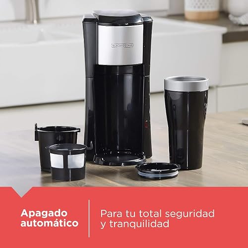 Black+Decker Cafetera Individual con Termo 16 oz y Filtro Permanente, CM618 | Cesta de filtro extraíble, apagado automático y piezas aptas para lavavajillas