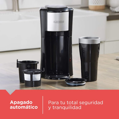 Black+Decker Cafetera Individual con Termo Incluido 16 oz, Filtro Permanente y Apagado Automático CM618