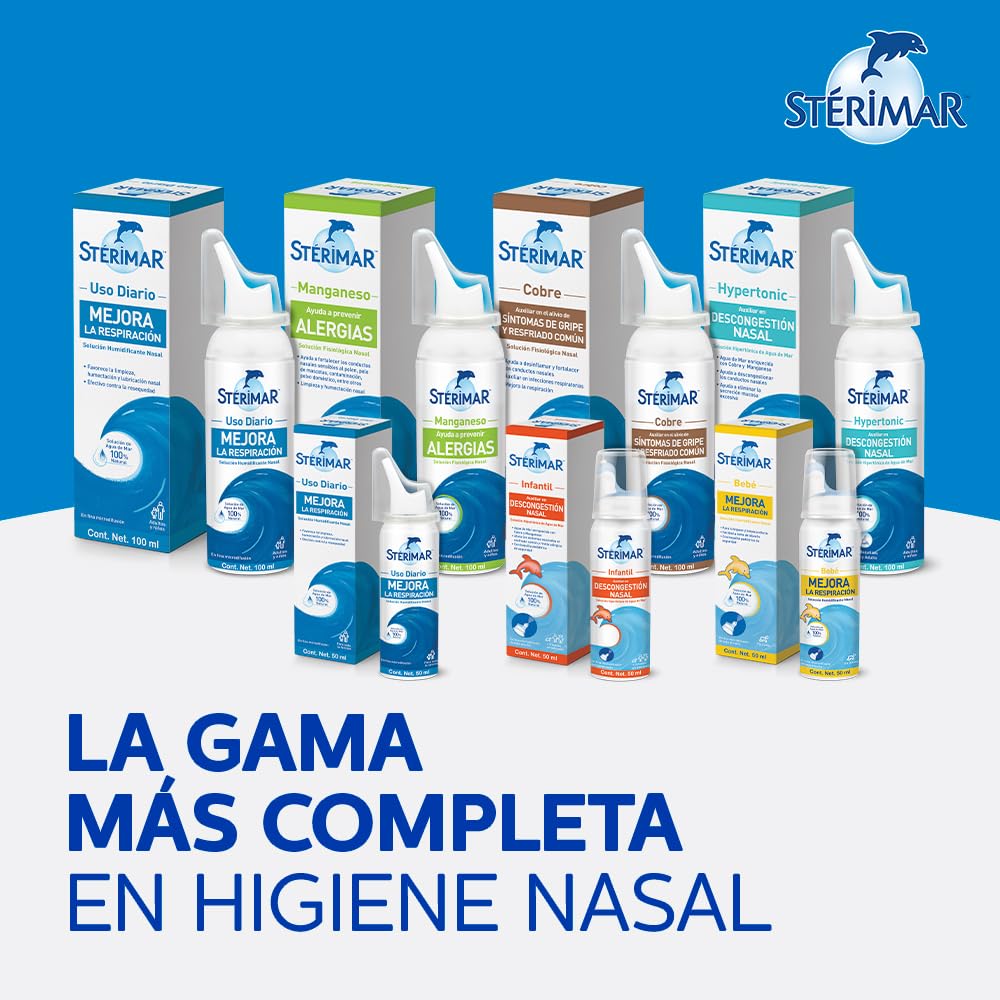 Stérimar Solución Humidificante Nasal Uso Diario 100 ml. | Mejora la Respiración. Higiene Nasal Diaria para Toda la Familia. 100% Natural, Eficacia Clínicamente Comprobada.
