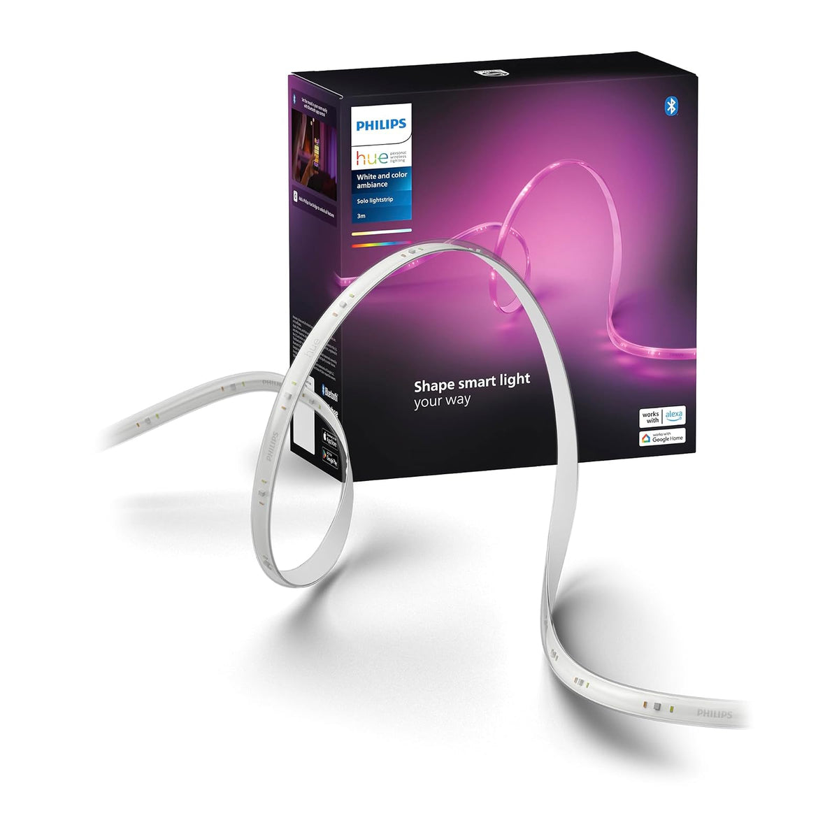 Philips Hue Kit de base de luz LED inteligente para interiores de 10 pies, 1 paquete, control con aplicación Hue - Compatible con Alexa, Google Assistant y Apple HomeKit