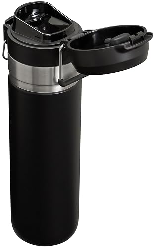 Stanley Quick Flip GO - Botella de agua de 24 onzas, tapa de botón a presión, a prueba de fugas y plegable para viajes y deportes, acero inoxidable aislado, sin BPA, negro 2.0