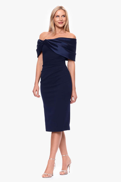 Betsy & Adam Scuba Crepe and Taffeta Off The Shoulder Knee Length Dress Vestido para ocasión Especial Mujer