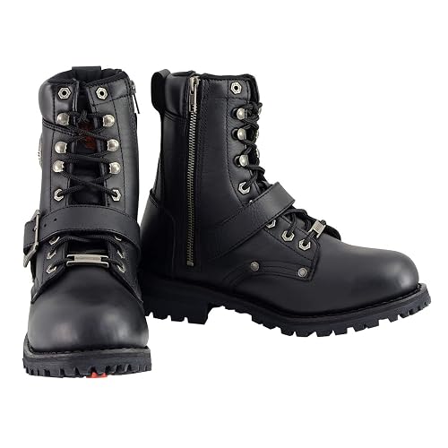 Milwaukee Leather MBM101 - Botas de Motocicleta con Cordones de Piel Negro para Hombre, con Hebillas y Cierre Lateral, 9