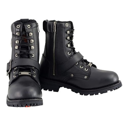 Milwaukee Leather MBM101 - Botas de Motocicleta con Cordones de Piel Negro para Hombre, con Hebillas y Cierre Lateral, 9