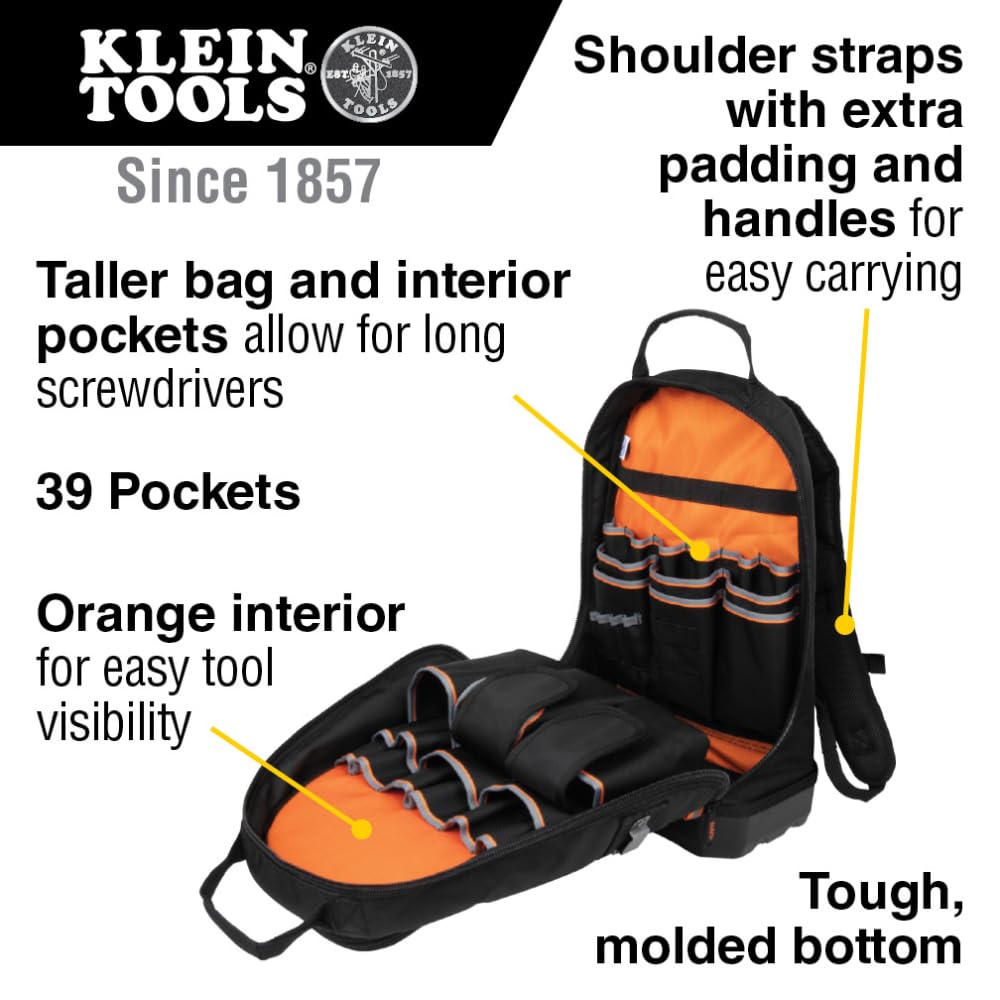 Klein Tools 80038 - Kit de herramientas para mochila, mochila Tradesman Pro, bolsas de herramientas con cierre y magnetizador, 4 piezas