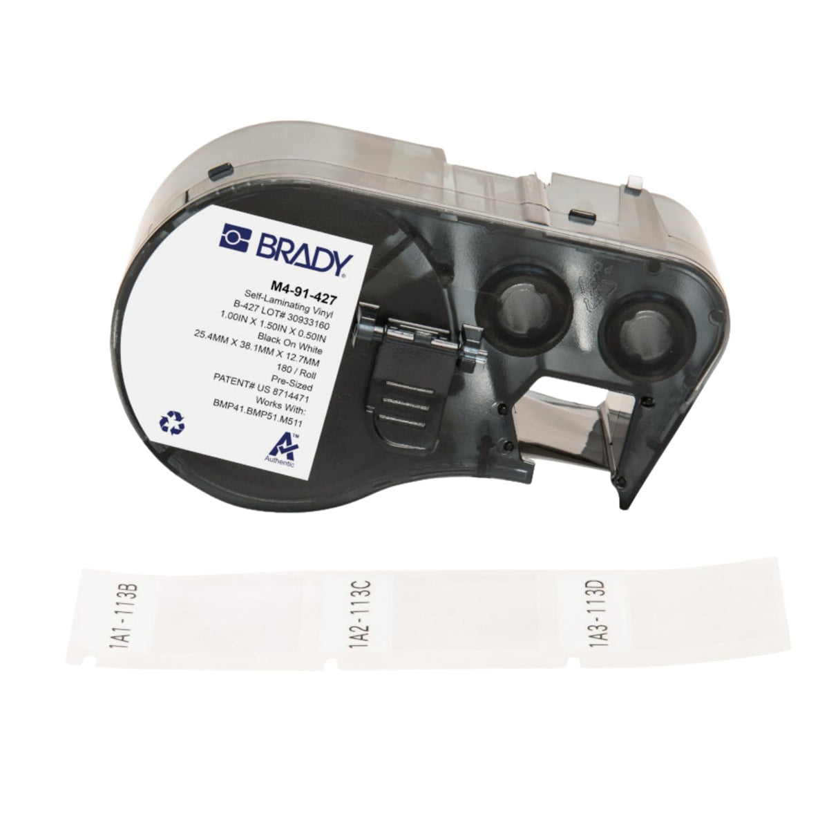 Brady Authentic Etiquetas de Vinilo Autolaminadas para Cables 180 Piezas - Negro sobre Blanco, Transparente - 1.5*1 inches