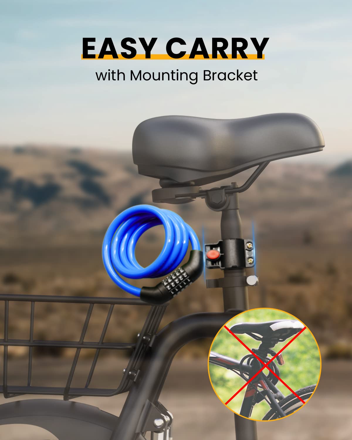KEYSTP - Cable de Bloqueo para Bicicleta de 5 dígitos, Resistente y reiniciable, antirrobo con Soporte de Montaje, Cable de Acero Impermeable para Scooters, eléctricas, Uso al Aire última