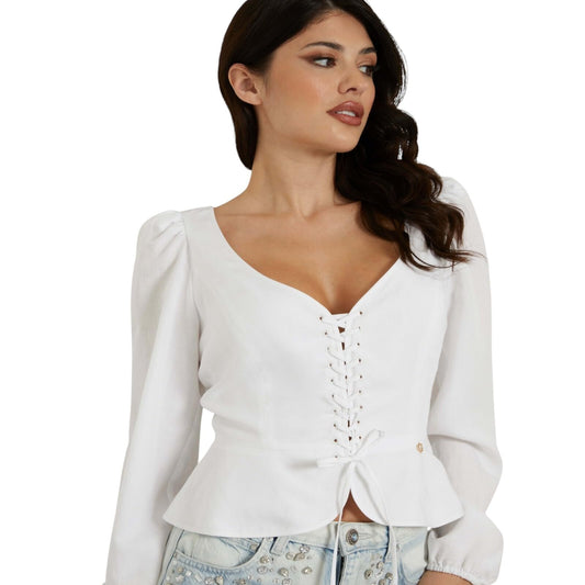 LS FEDERICA LACE UP TOP GUESS, BLANCO, L