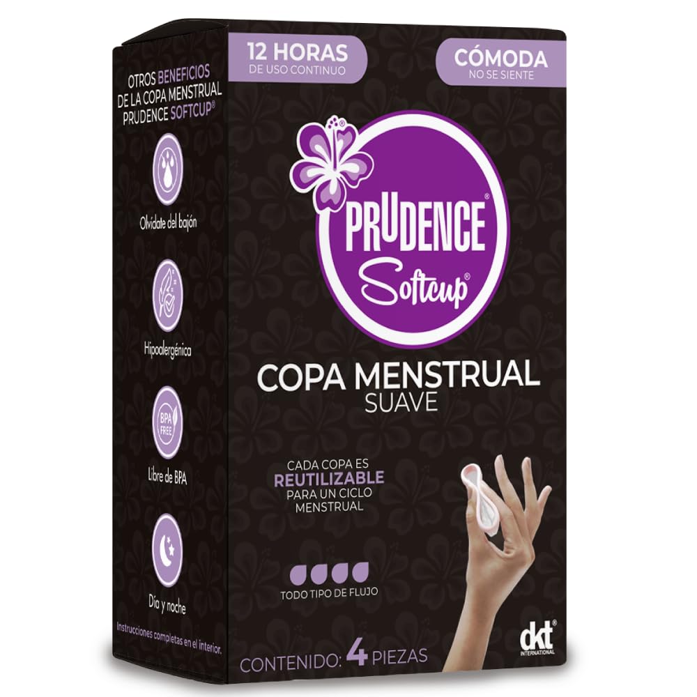 PRUDENCE Copa Menstrual Suave Reutilizable – Protección Íntima Cómoda hasta 12 Horas, Sin Látex – Caja con 4 Copas