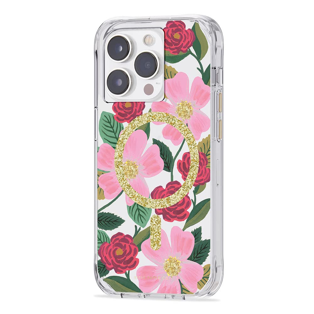Rifle Paper Co. iPhone 14 Pro Case [Compatible with MagSafe] [10FT Drop Protection] Cute iPhone Case 6.1" with Floral Pattern, Anti-Scratch Tech, Shockproof Material, Slim Fit - Rose Garden