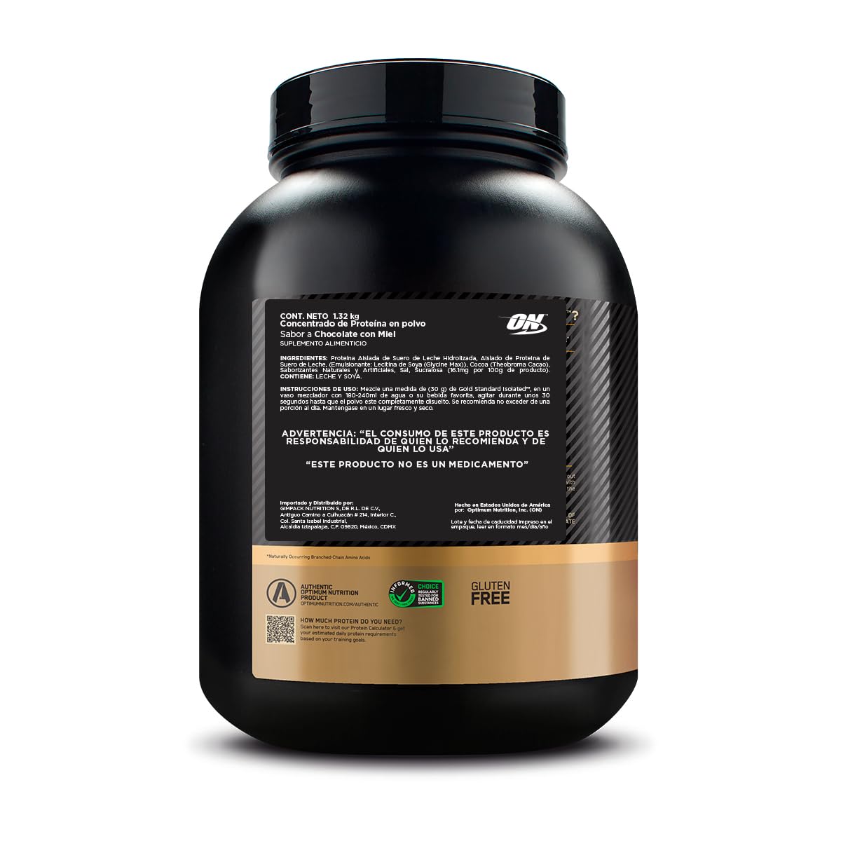 Optimum Nutrition Gold Standard 100% Isolate Prote?na Whey | Isolate En Polvo, Choco Honey, 2.91 Lb, Natural