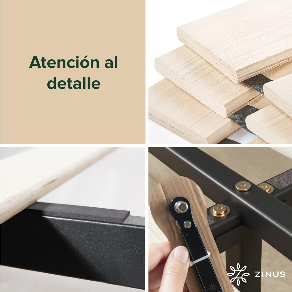 Zinus Ellie Marco de Cama de bambú de 36 cm con Listones de Madera, sin somier, fácil Montaje.