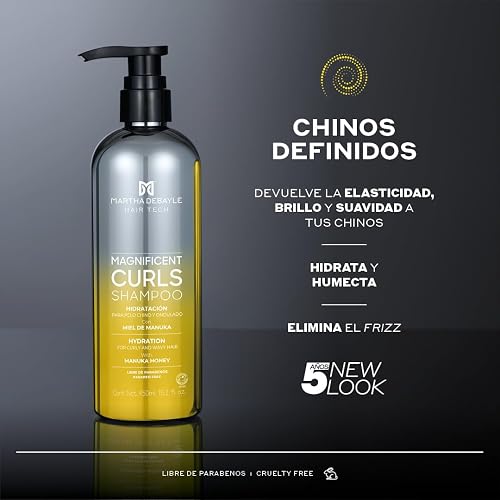 MARTHA DEBAYLE Shampoo MAGNIFICENT CURLS. Boost de hidratación para pelo chino y ondulado. Con miel de Manuka nutritiva. Sin parabenos y ftalatos. 450 ml