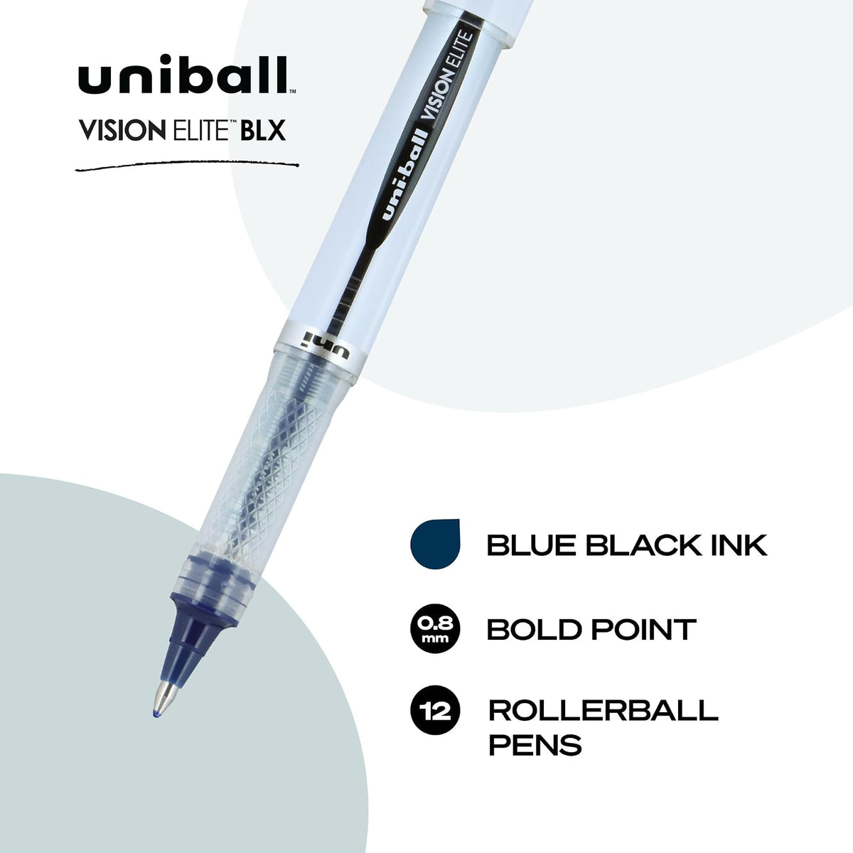 Uni-ball Vision Elite BLX Infusión Bolígrafos Rollerball, punta negrita (0,8 mm), azul/negro, 12 unidades – 61232