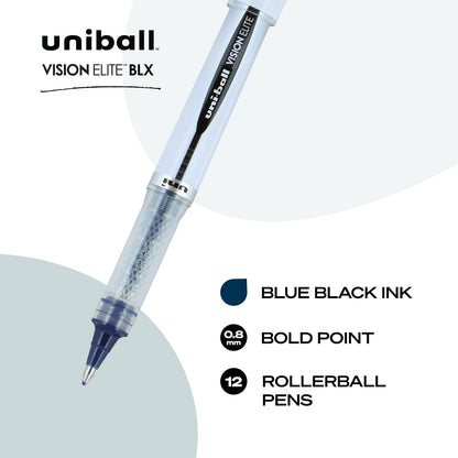 Uni-ball Vision Elite BLX Infusión Bolígrafos Rollerball, punta negrita (0,8 mm), azul/negro, 12 unidades – 61232