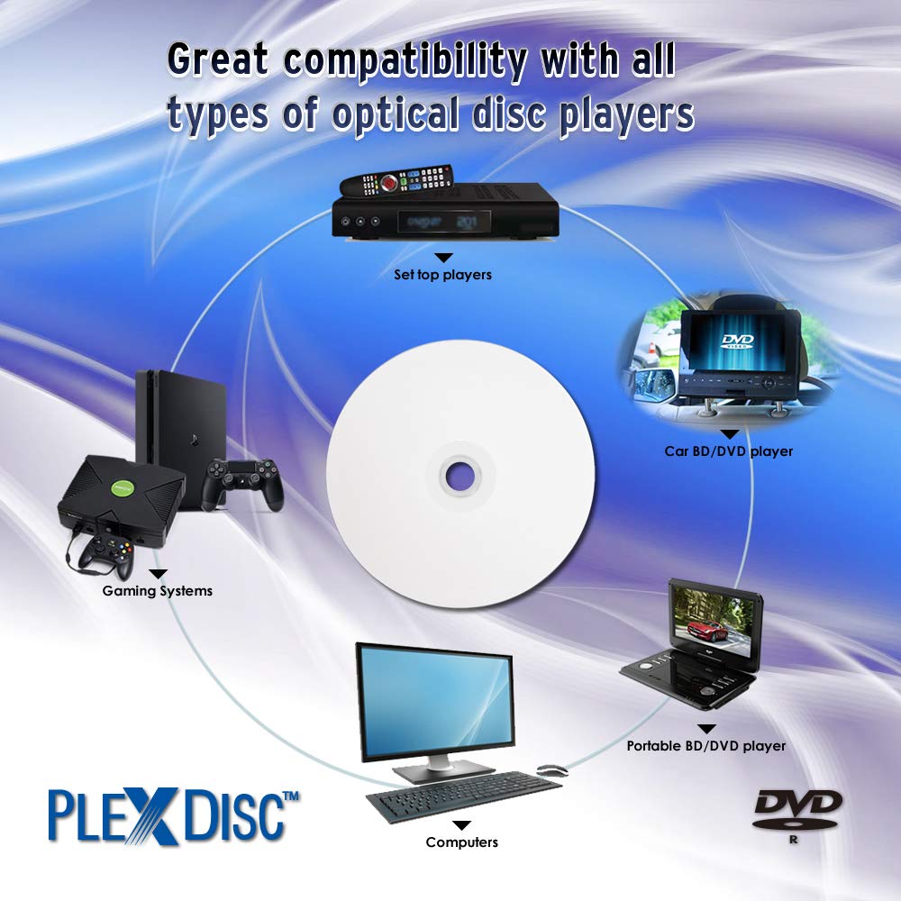 PlexDisc BLU-Ray Disc Double Layer Recordable Logo Parte Superior 10-Disc Spindle, DVD-R