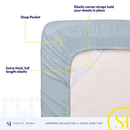 Juego de sábanas de 1800 hilos - Sweet Home Collection - Sábanas hipoalergénicas, suaves de microfibra cepillada - Juego de cama de lujo con sábana encimera, 2 fundas de almohada y sábana ajustable, Azul Misty, King, 1
