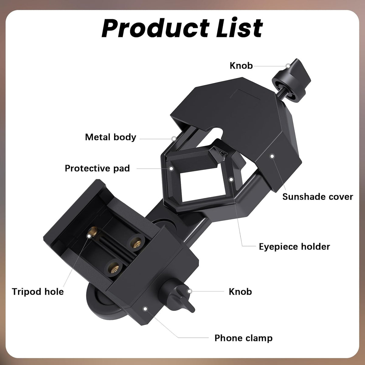 Gosky - Adaptador Universal para teléfono Celular – Compatible con binoculares monoculares, telescopio y microscopio