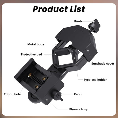 Gosky - Adaptador Universal para teléfono Celular – Compatible con binoculares monoculares, telescopio y microscopio