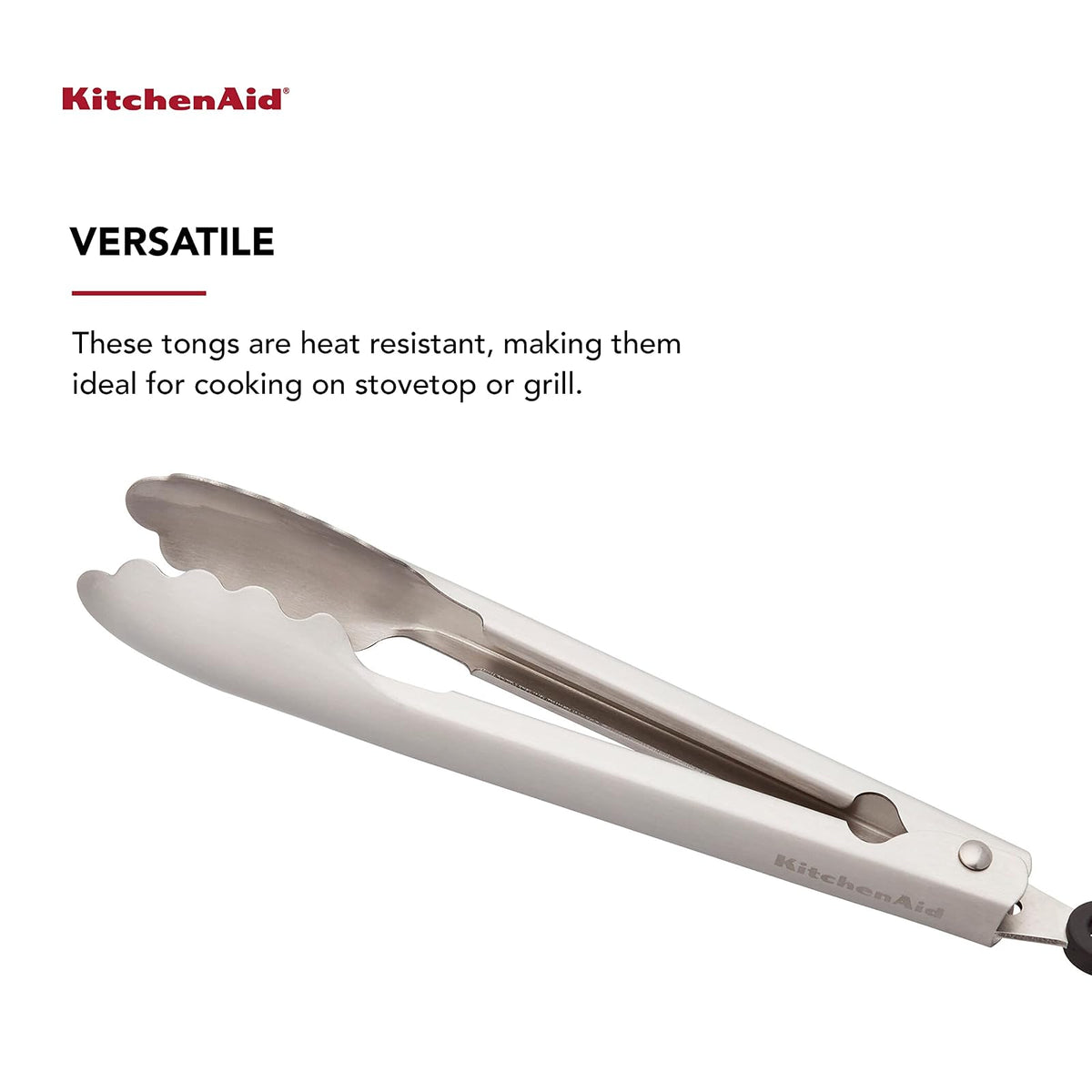 KitchenAid Gourmet - Pinzas para servir de acero inoxidable con gancho para colgar y cierre seguro, 9 pulgadas, acero inoxidable