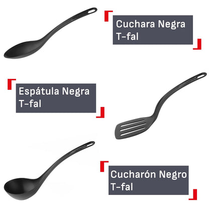 T-fal Mega set de cocina con amplia tabla para picar color gris, cuchara, cucharón, espátula, pinzas, set de 2 cuchillo (pelador 9 cm y chef 15 cm) s y 3 contenedores de 0.55 ml., K2219355M