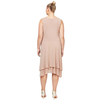 S.L. Fashions Vestido de Chaqueta escalonada Adornado de Talla Grande para Mujer