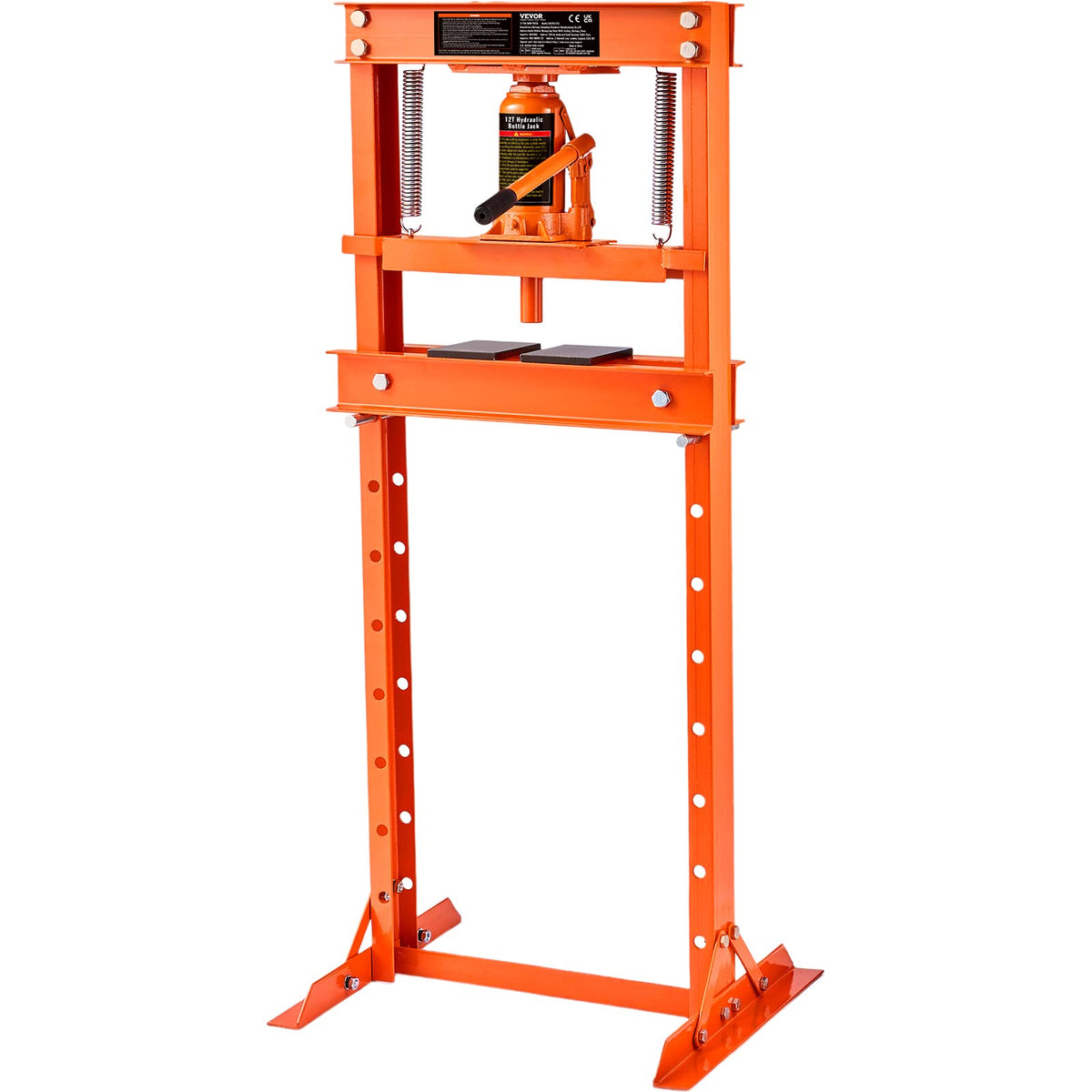 VEVOR - Prensa hidráulica para Taller, 12 toneladas/2600 Libras, Marco en H, Altura Ajustable de 4 Soportes, con Placas móviles, para cochera o usuarios Profesionales, Color Naranja