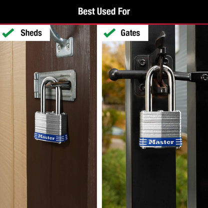 Master Lock 3QLF Juego de Candados Laminados de 40 mm de Ancho con Gancho de 38 mm de Alto, 4 Piezas