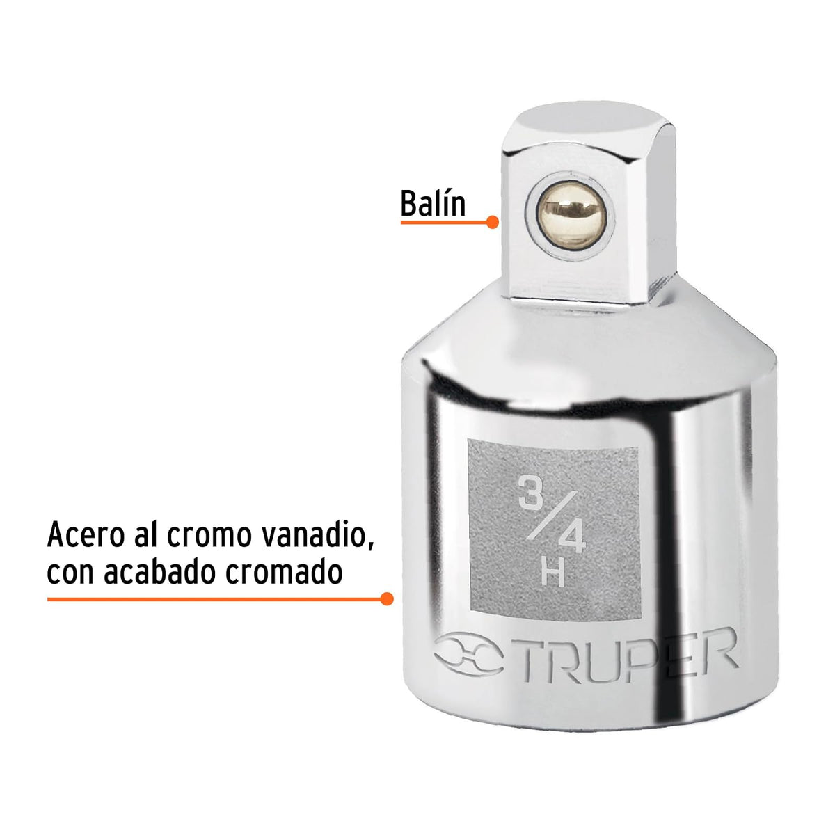 Truper A-5453, Adaptador para matraca de cuadro 3/4" a cuadro 1/2"