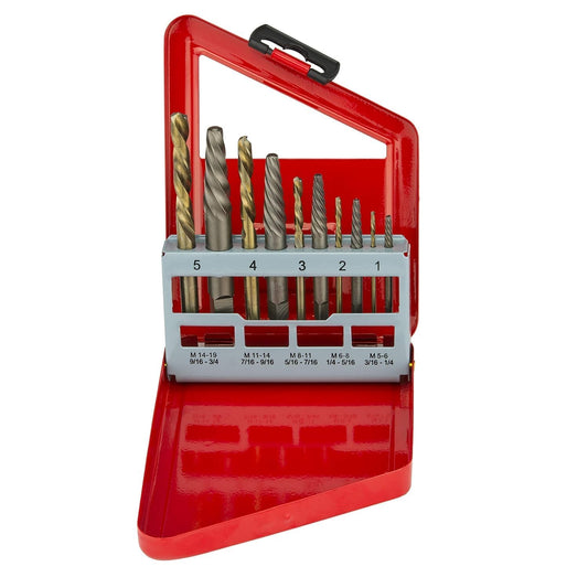 Neiko 01925A Screw Extractor and Left Hand Drill Bit Set, 10 Piece | Alloy Extractors | Cobalt HSS Drill Bits |