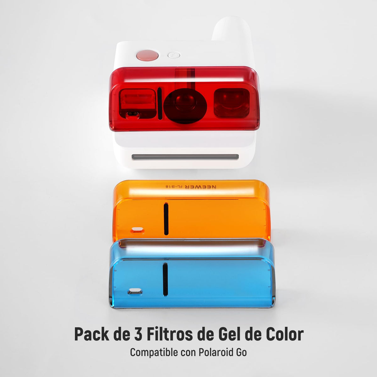 NEEWER - Juego de filtros de Lente Compatible con cámara Polaroid Go, Paquete de 3 Accesorios de Filtro de Gel de Color a presión (Rojo, Azul, Naranja) para fotografía Creativa, FL-B18