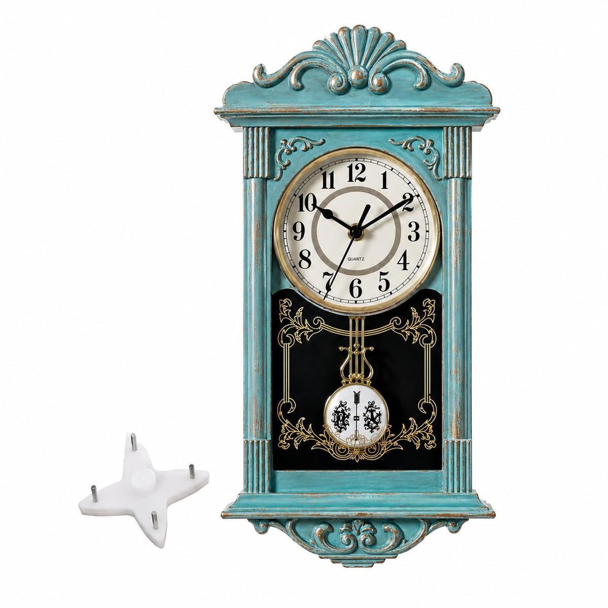 Clockswise Reloj de Pared con Diseño de Péndulo - 3 x 16 x 9 pulgadas - Azul