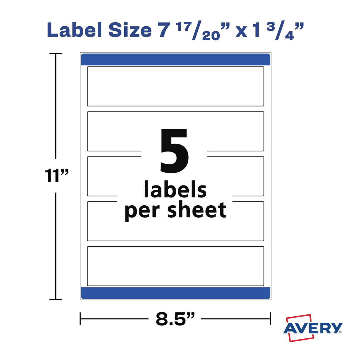 Avery 22838 etiquetas rectangulares envolventes imprimibles, 7.8 x 1.75 pulgadas, color blanco texturizado, 50 etiquetas personalizables