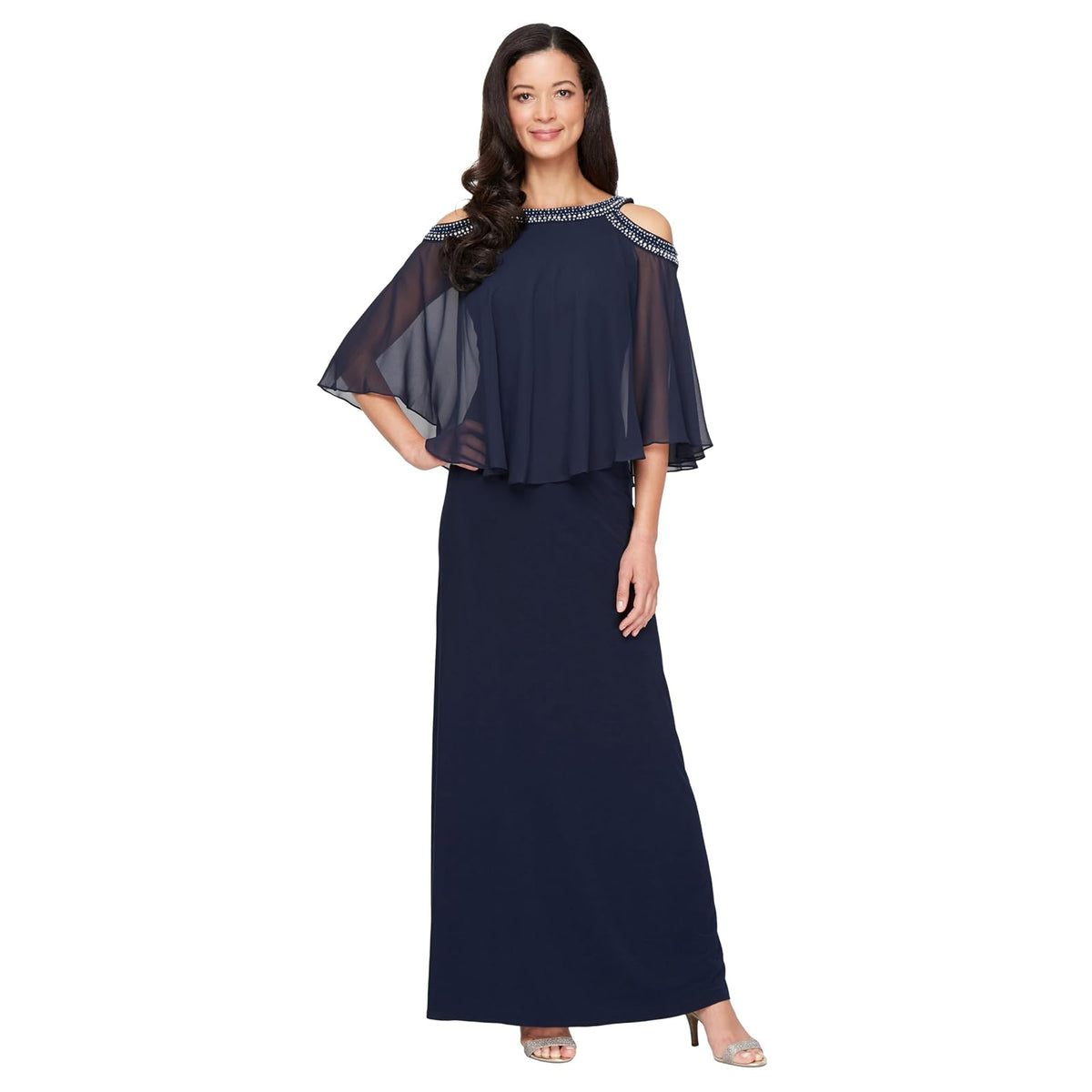 Alex Evenings Vestido Popover Hombro Frío para Mujer - Azul Marino - 16