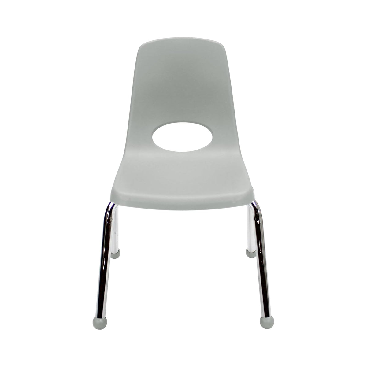 FDP - Silla escolar de 14 pulgadas, asiento apilable para estudiantes con patas de acero chapado en cromo y deslizamientos de bola; para aprendizaje en casa o aula, color gris claro (paquete de 6