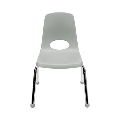 FDP - Silla escolar de 14 pulgadas, asiento apilable para estudiantes con patas de acero chapado en cromo y deslizamientos de bola; para aprendizaje en casa o aula, color gris claro (paquete de 6