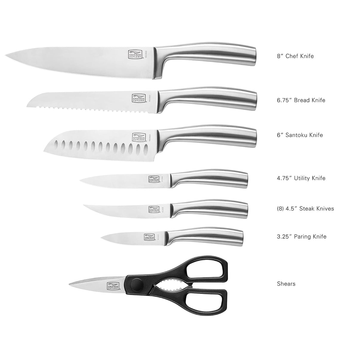 Chicago Cutlery Malden (16 piezas) Juego de bloques de cuchillos de cocina con bloque de madera y afilador integrado, asas contorneadas y juego de cuchillos de chef profesionales de acero inoxidable