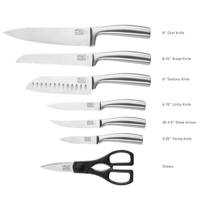 Chicago Cutlery Malden (16 piezas) Juego de bloques de cuchillos de cocina con bloque de madera y afilador integrado, asas contorneadas y juego de cuchillos de chef profesionales de acero inoxidable