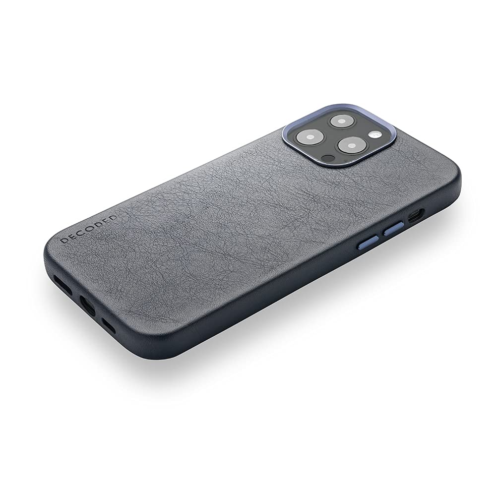 DECODED Cubierta Trasera para iPhone 13 Pro (6.1 Pulgadas) | Cuero de Grano Completo (Azul Marino Mate)