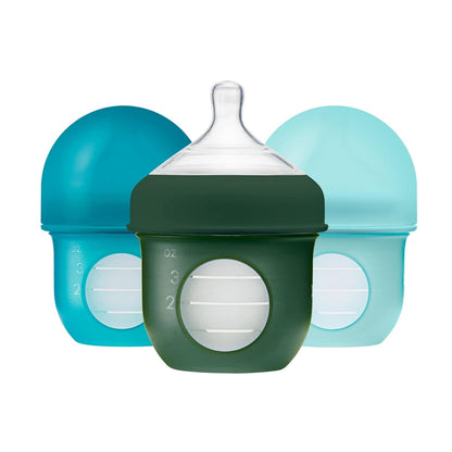 Boon Nursh Biberones de Silicona Reutilizables 8 oz, Paquete de 3, Menta - 4 ounces - Azul
