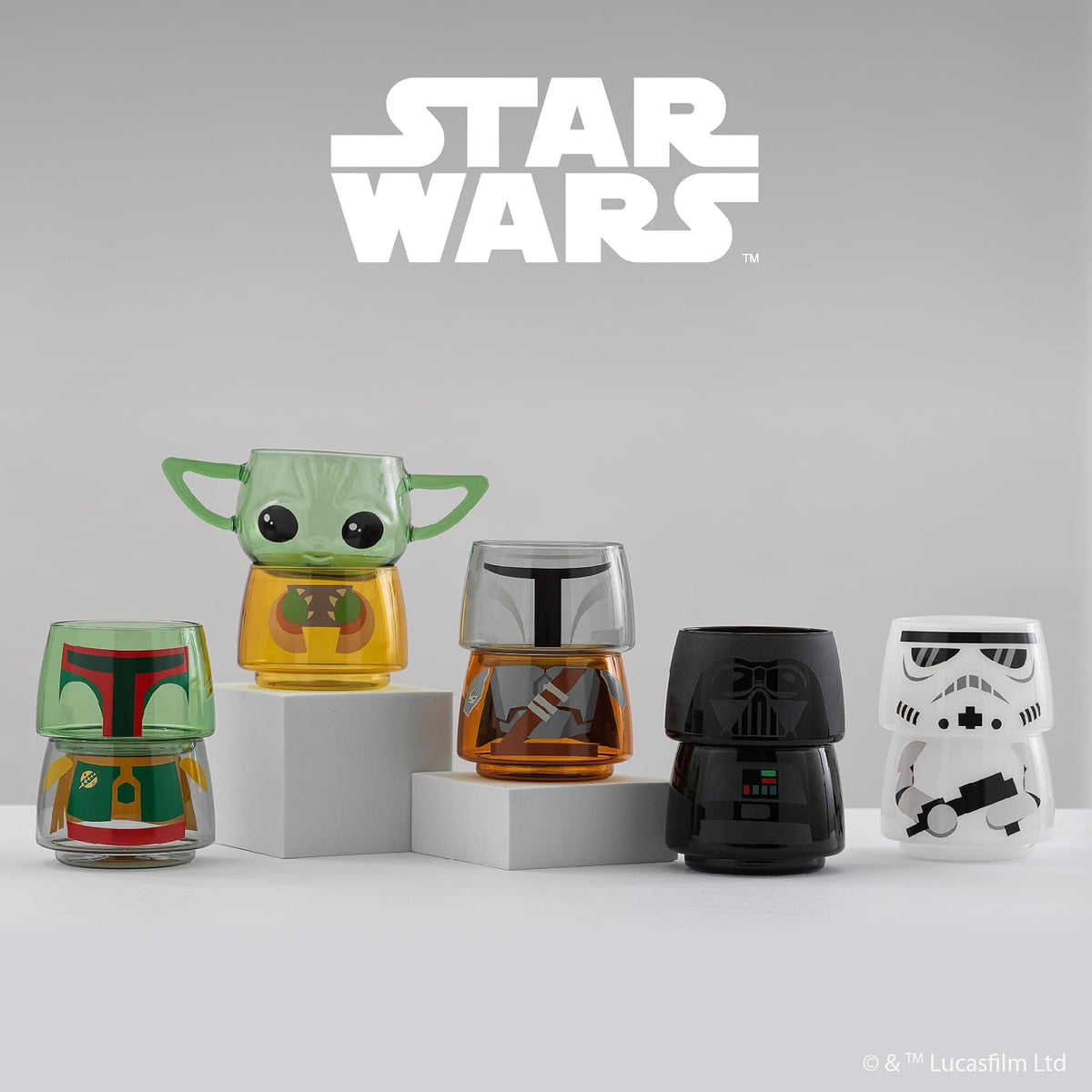 JoyJolt - Juego de 2 vasos apilables de Star Wars de 8 onzas Darth Vader con cabeza y cuerpo, divertidos juegos de vasos de cocina o bar para el hogar, regalo de Star Wars
